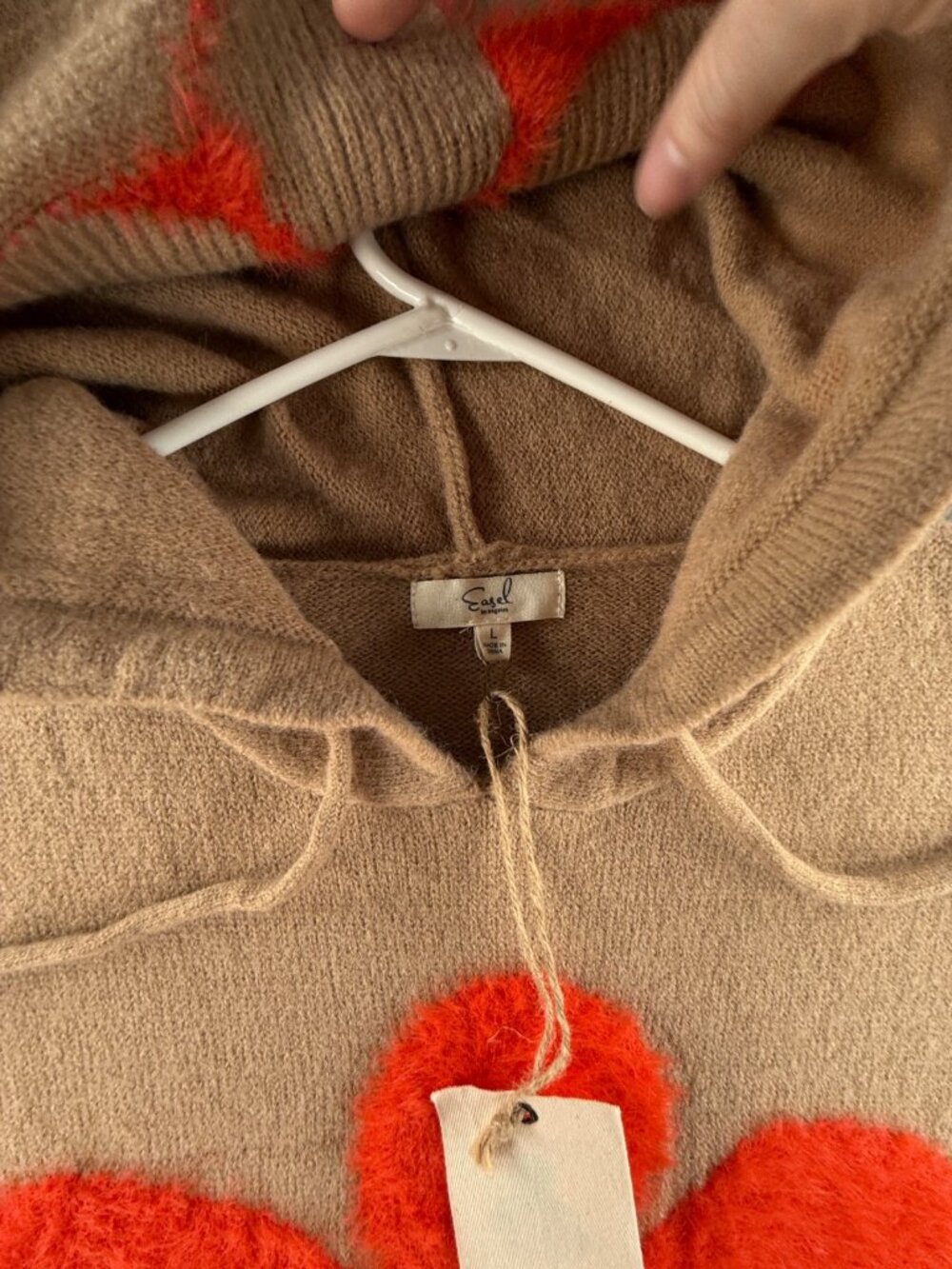 NWT Easel Sweater Beige Colorful Floral Soft Acrylic Blend Large Knit Hooded - Picture 13 of 15
